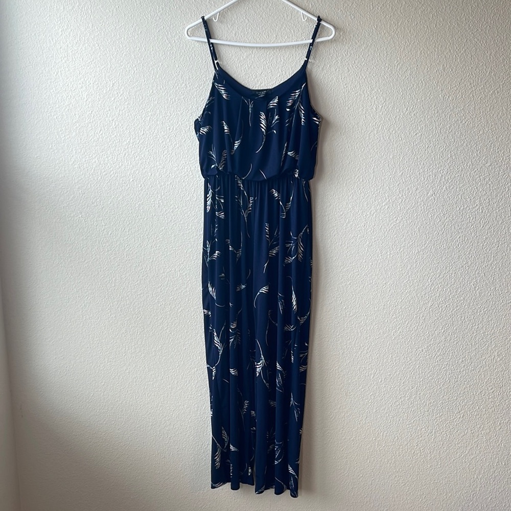 Love Ryan Tropical Leaf Jumpsuit, Blue, Size M